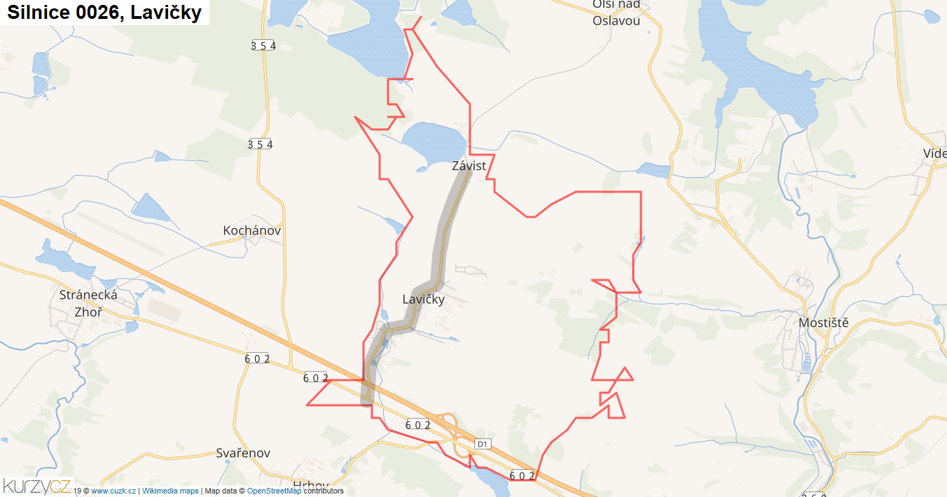 Lavičky, Silnice 0026 - Mapa