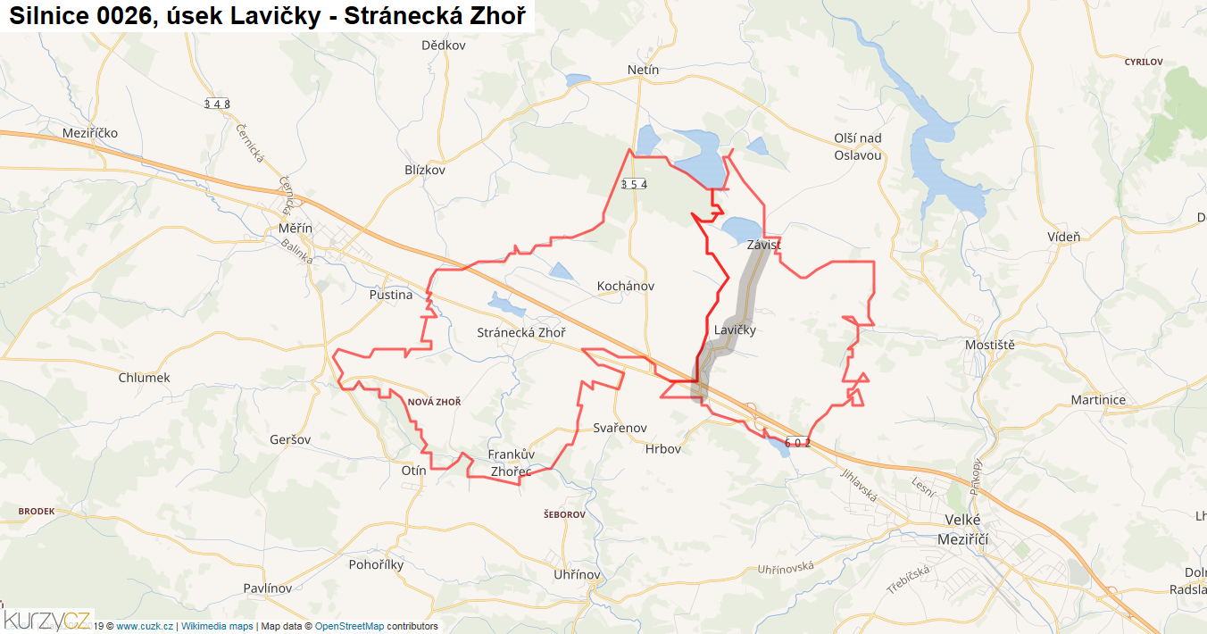 Úsek Lavičky - Stránecká Zhoř, Silnice 0026 - Mapa