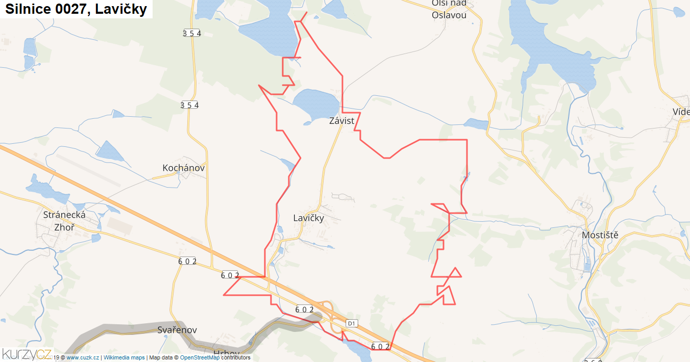 Lavičky, Silnice 0027 - Mapa