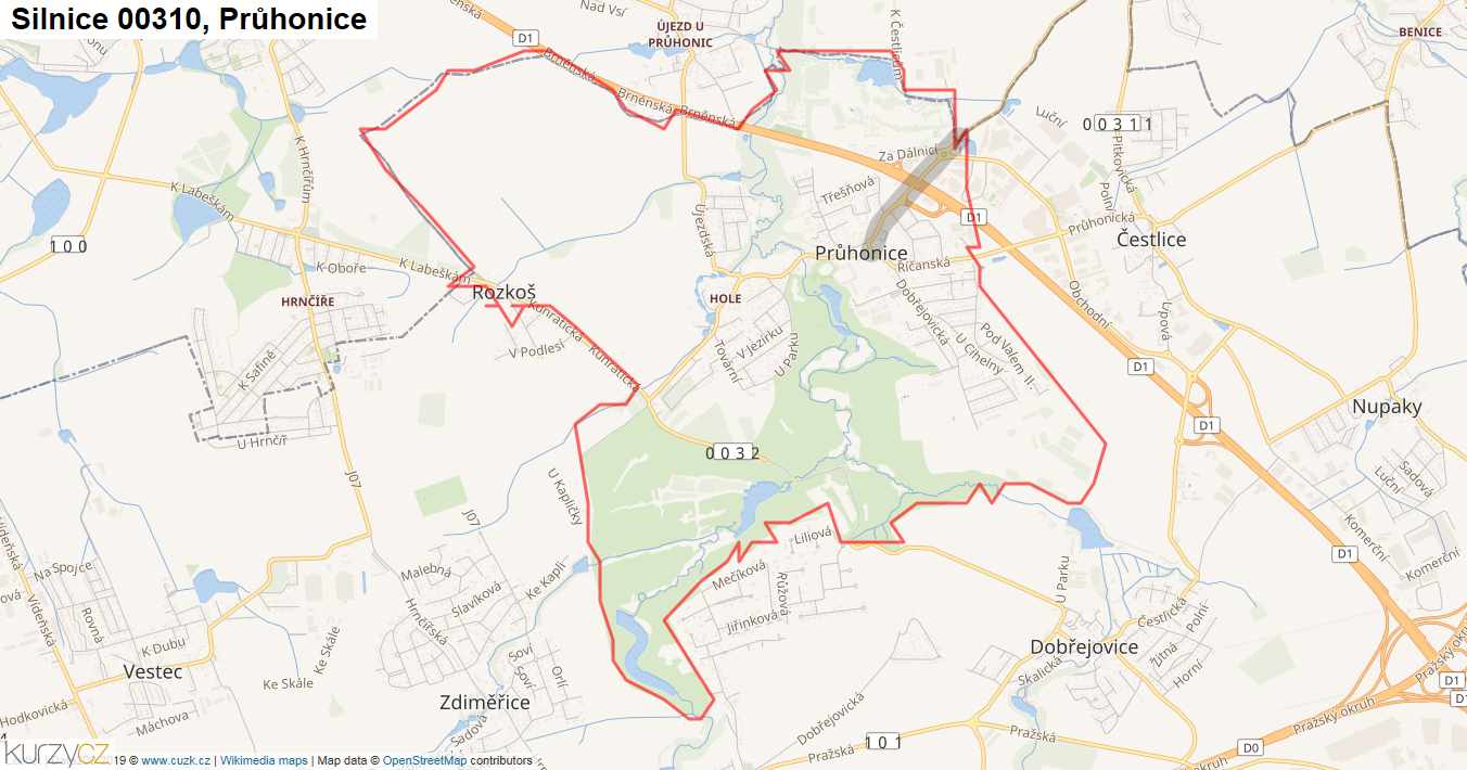 Průhonice, Silnice 00310 - Mapa