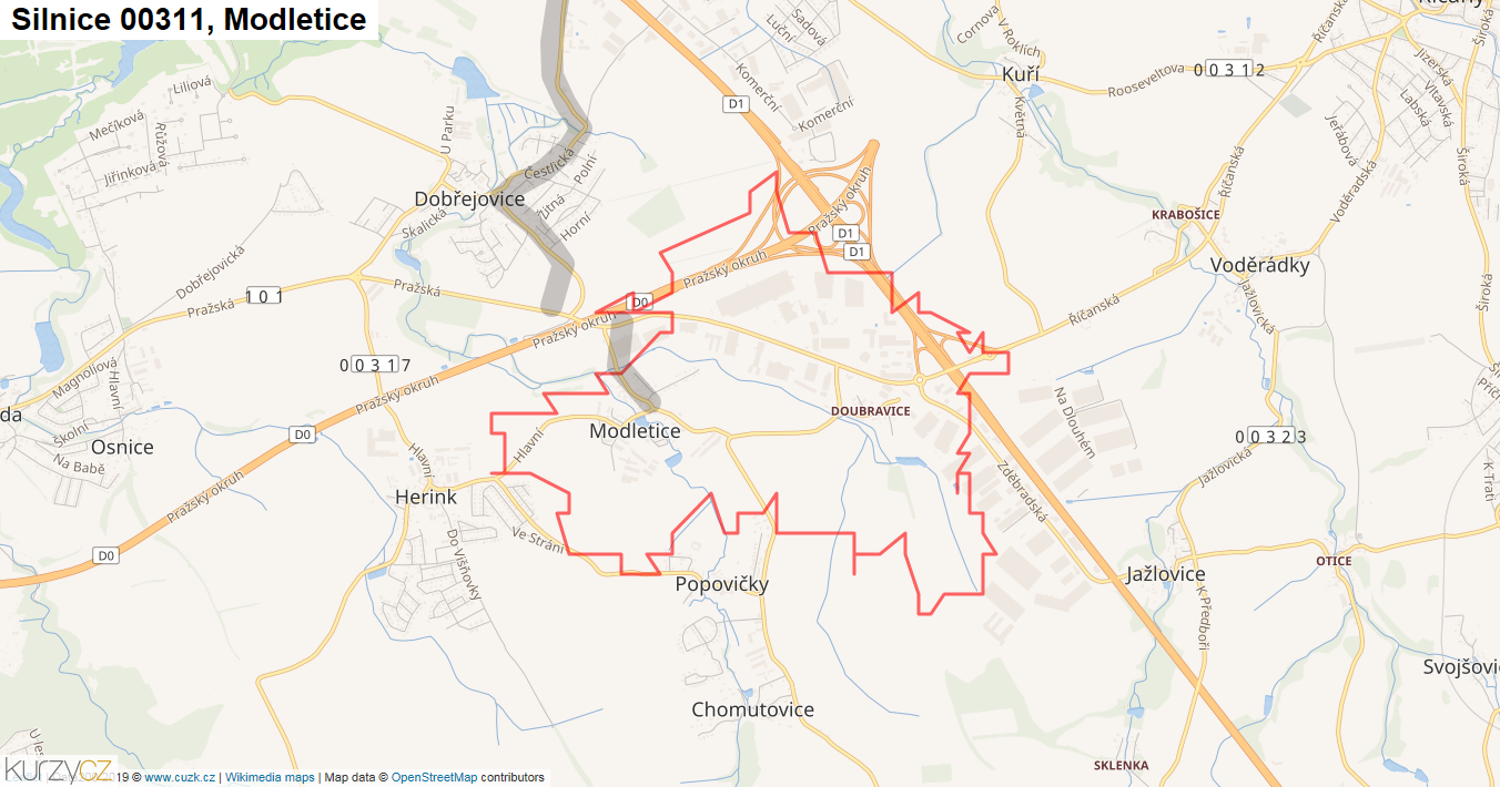Modletice, Silnice 00311 - Mapa