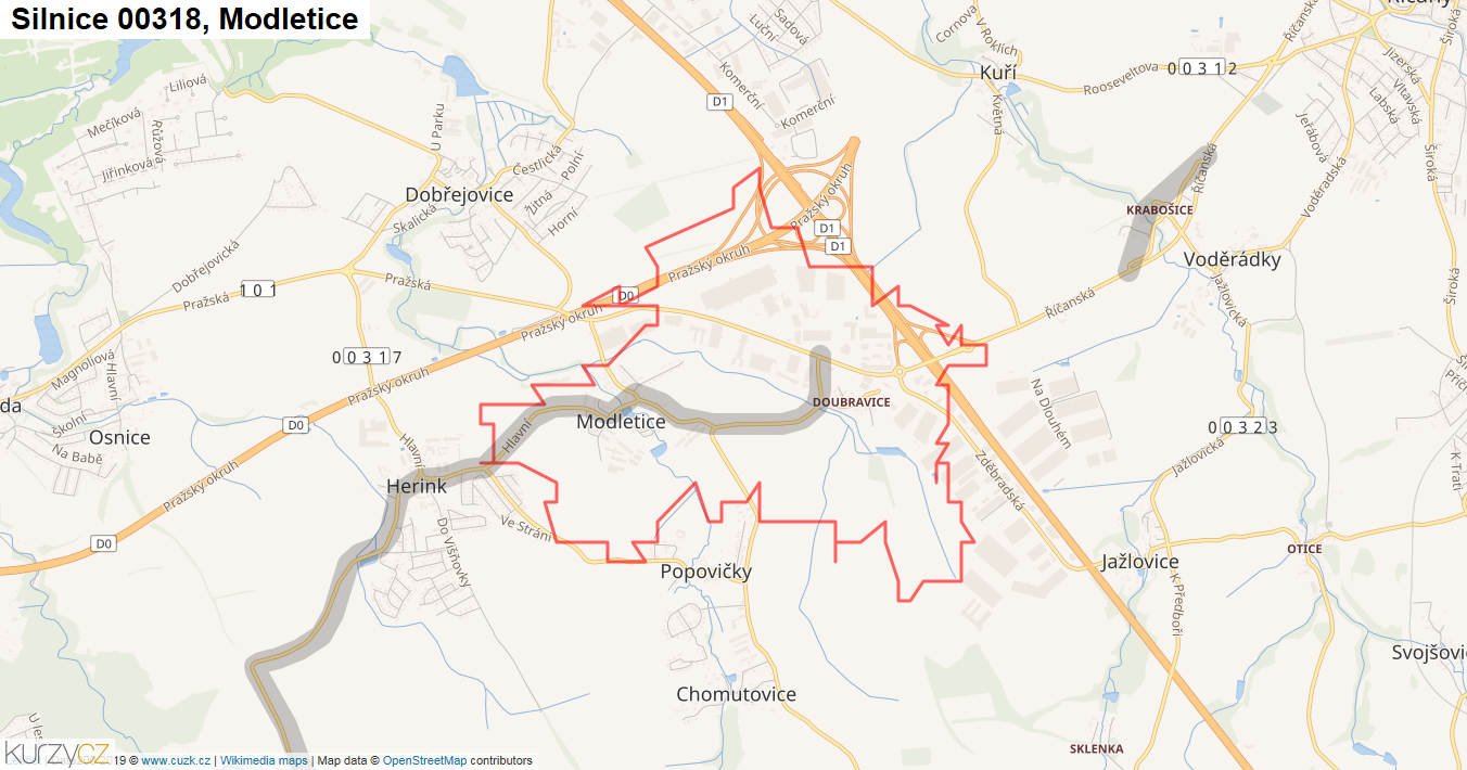 Modletice, Silnice 00318 - Mapa