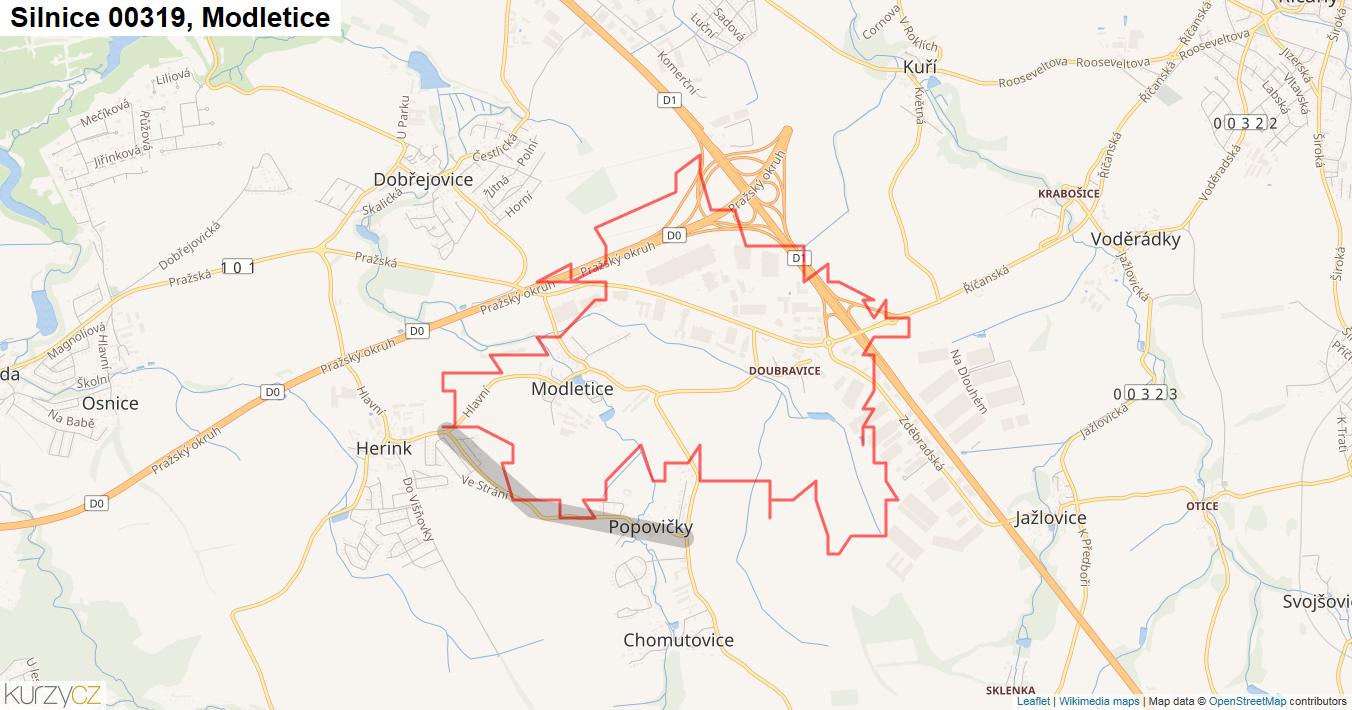 Modletice, Silnice 00319 - Mapa