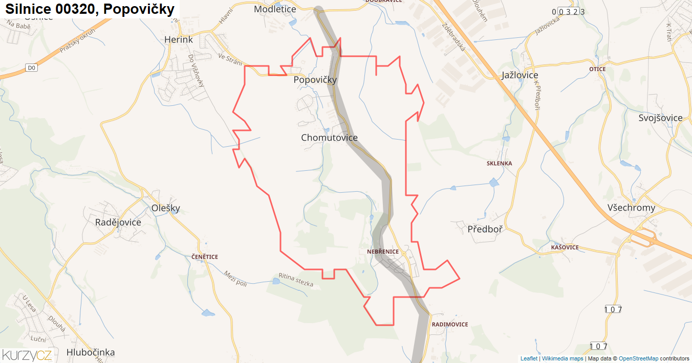 Popovičky, Silnice 00320 - Mapa