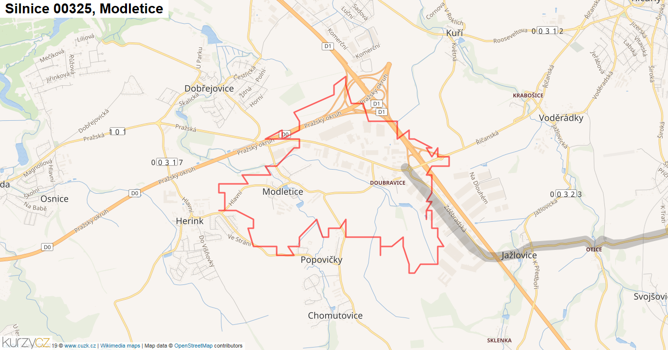 Modletice, Silnice 00325 - Mapa