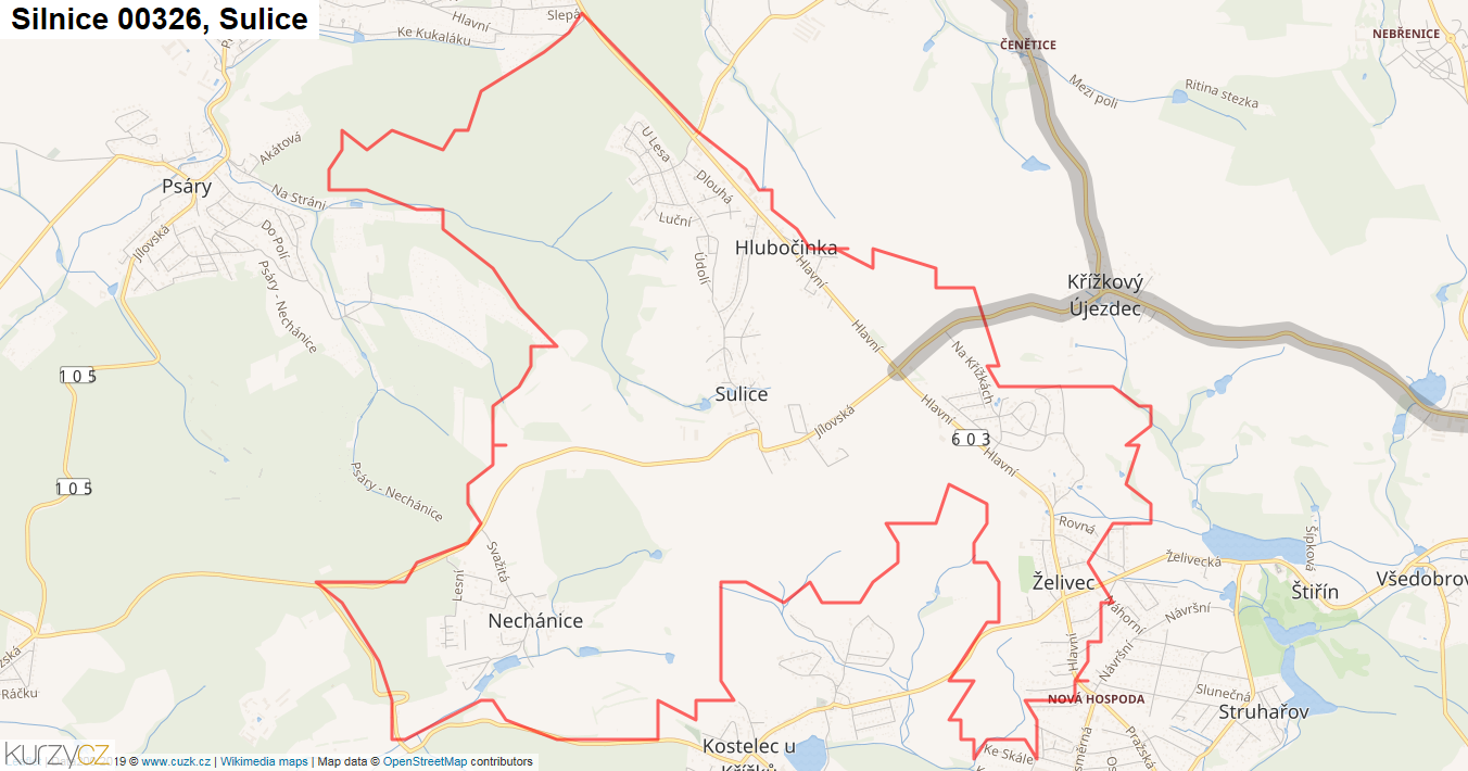 Sulice, Silnice 00326 - Mapa