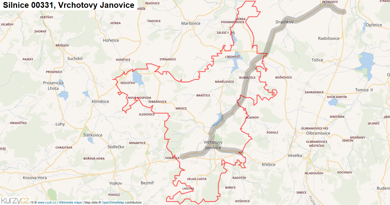 Vrchotovy Janovice, Silnice 00331 - Mapa