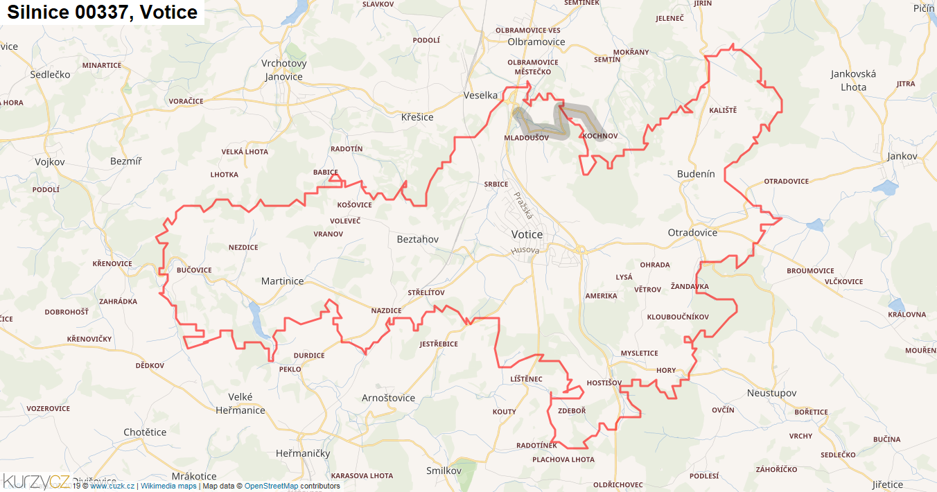 Votice, Silnice 00337 - Mapa