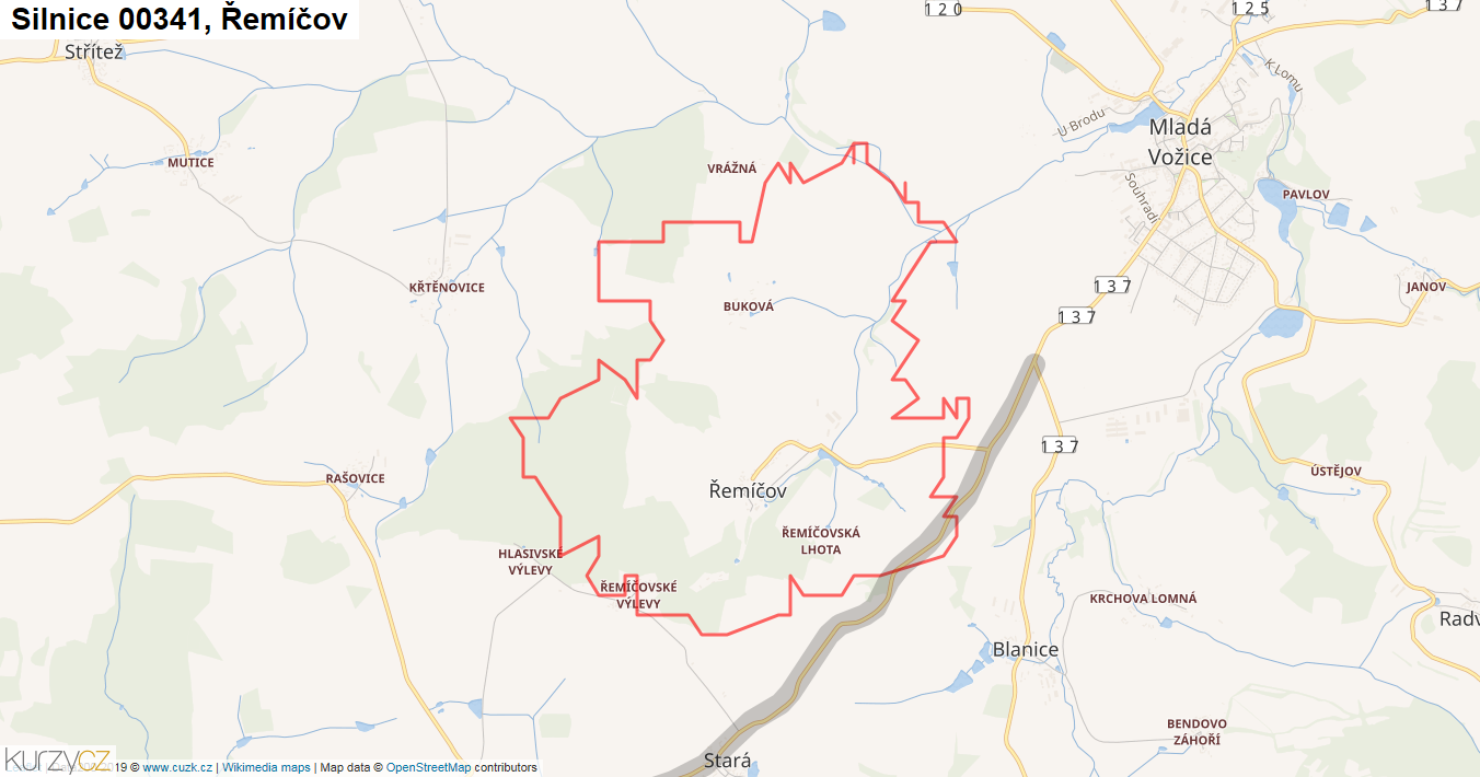 Řemíčov, Silnice 00341 - Mapa