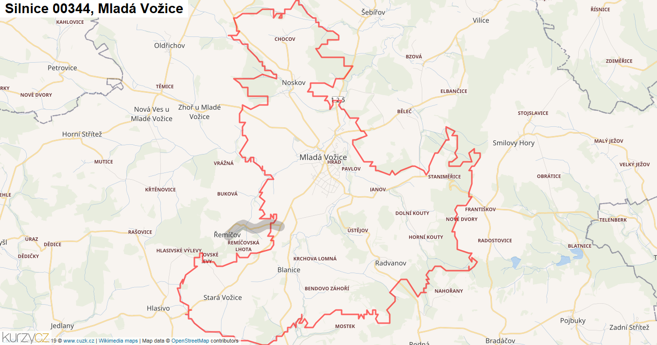 Mladá Vožice, Silnice 00344 - Mapa
