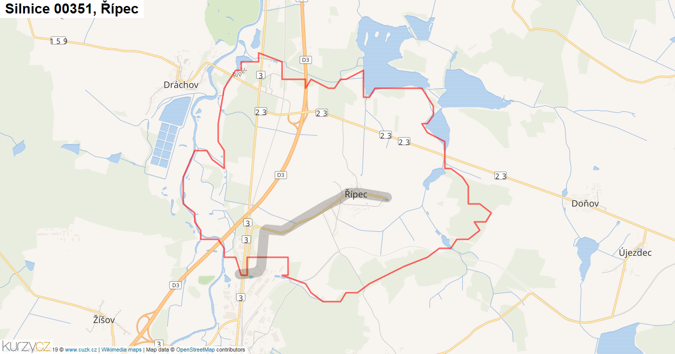 Řípec, Silnice 00351 - Mapa
