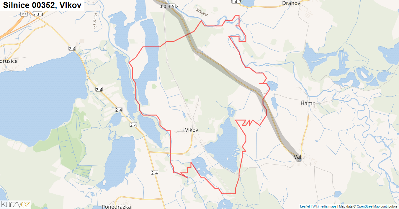 Vlkov, Silnice 00352 - Mapa