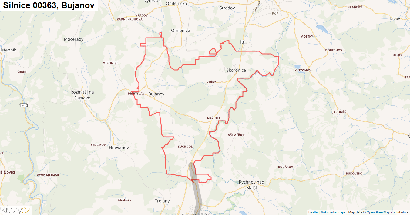 Bujanov, Silnice 00363 - Mapa