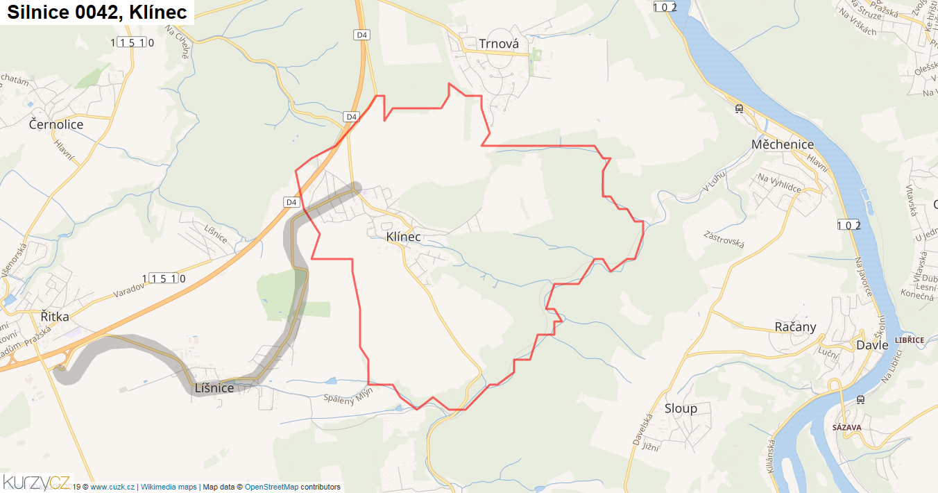 Klínec, Silnice 0042 - Mapa