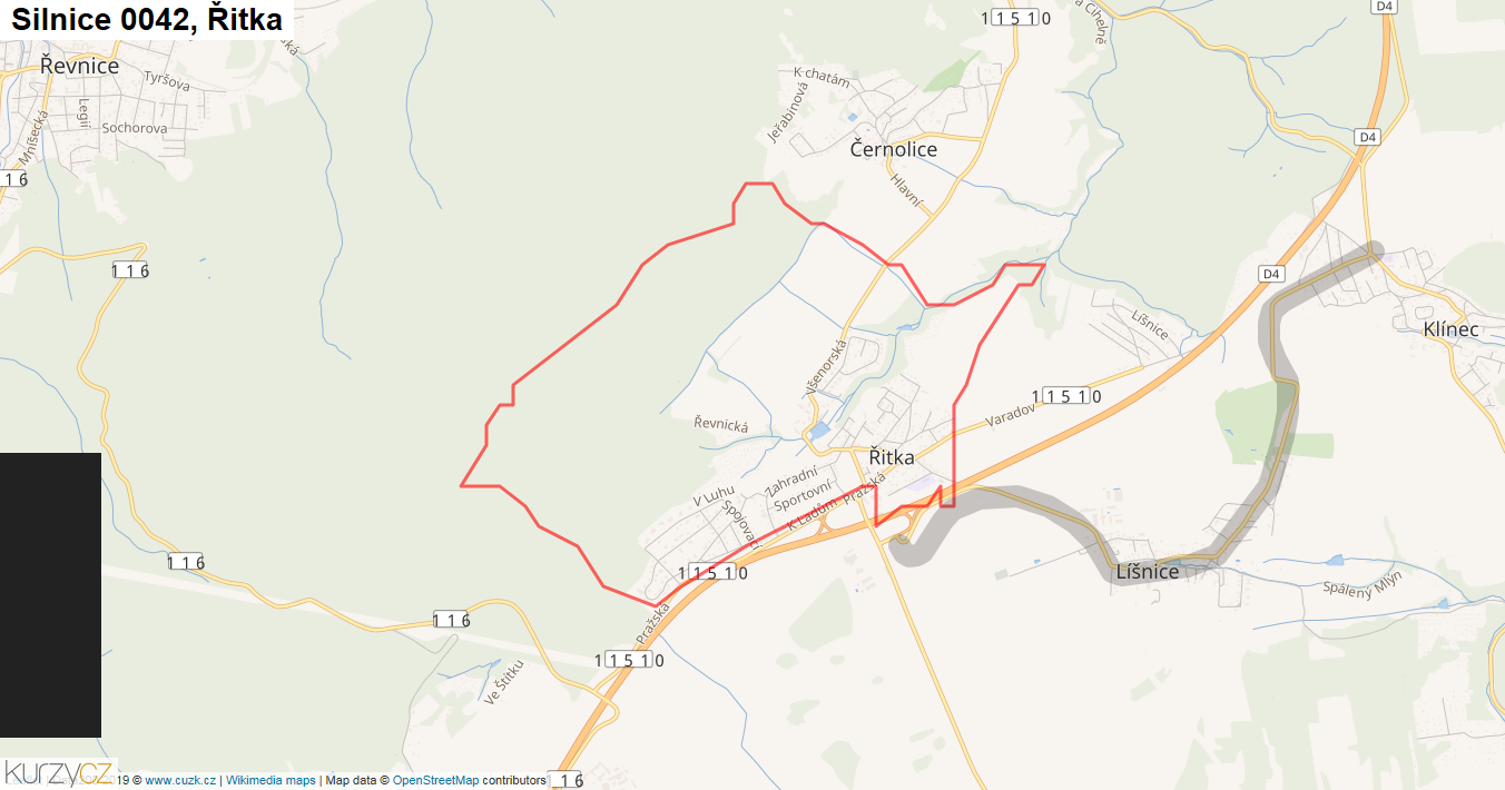 Řitka, Silnice 0042 - Mapa