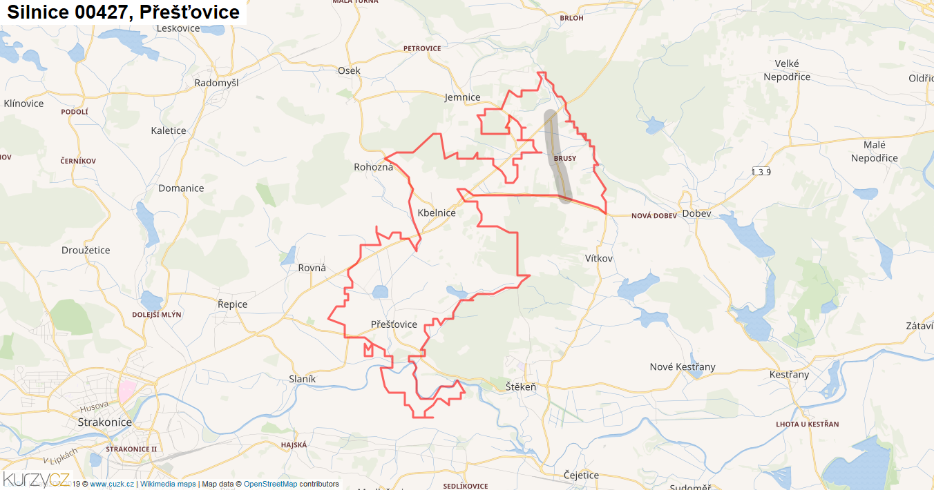 Přešťovice, Silnice 00427 - Mapa