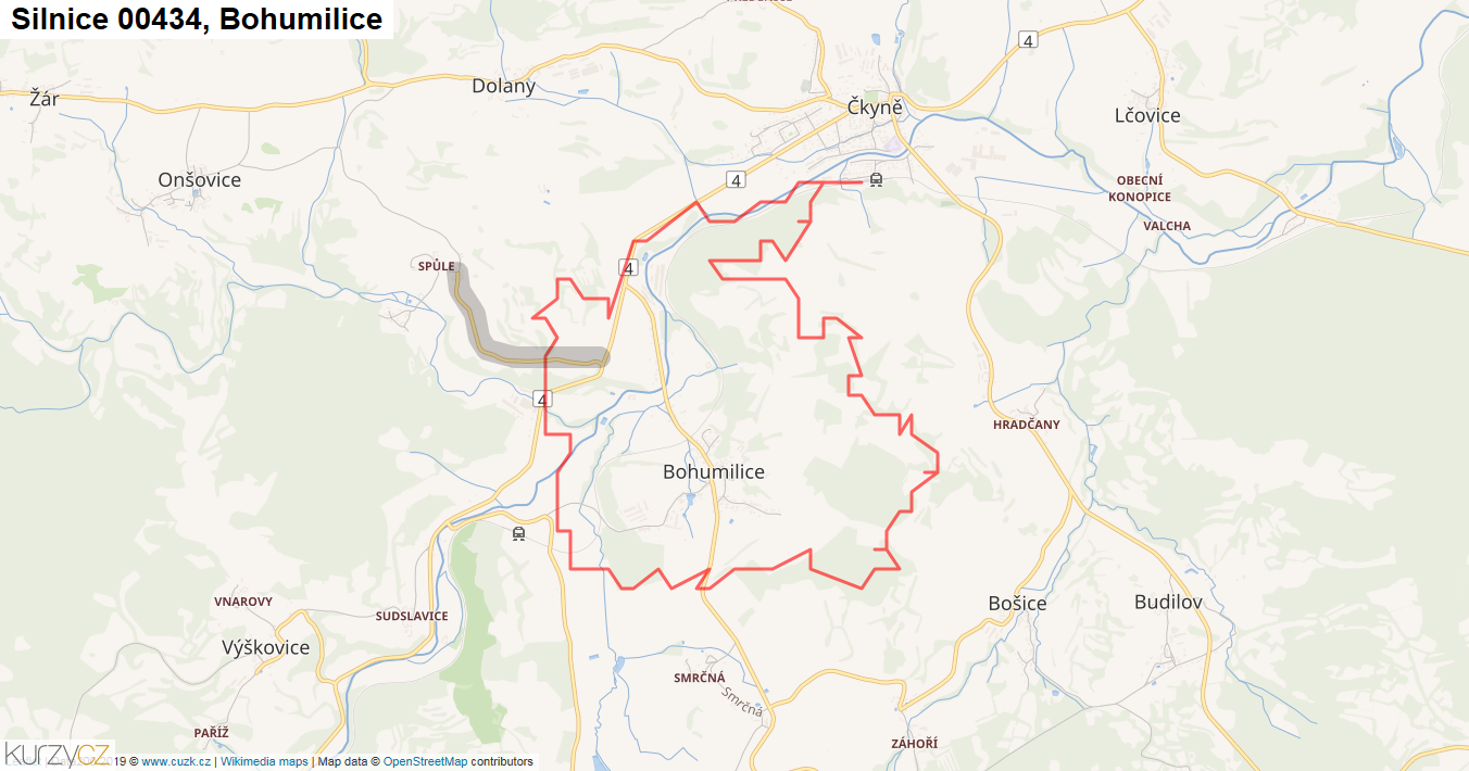 Bohumilice, Silnice 00434 - Mapa