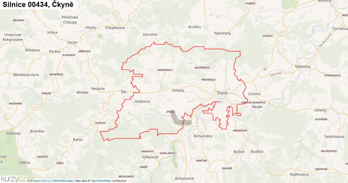 Čkyně, Silnice 00434 - Mapa