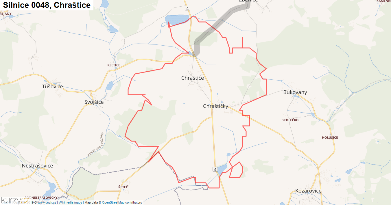 Chraštice, Silnice 0048 - Mapa