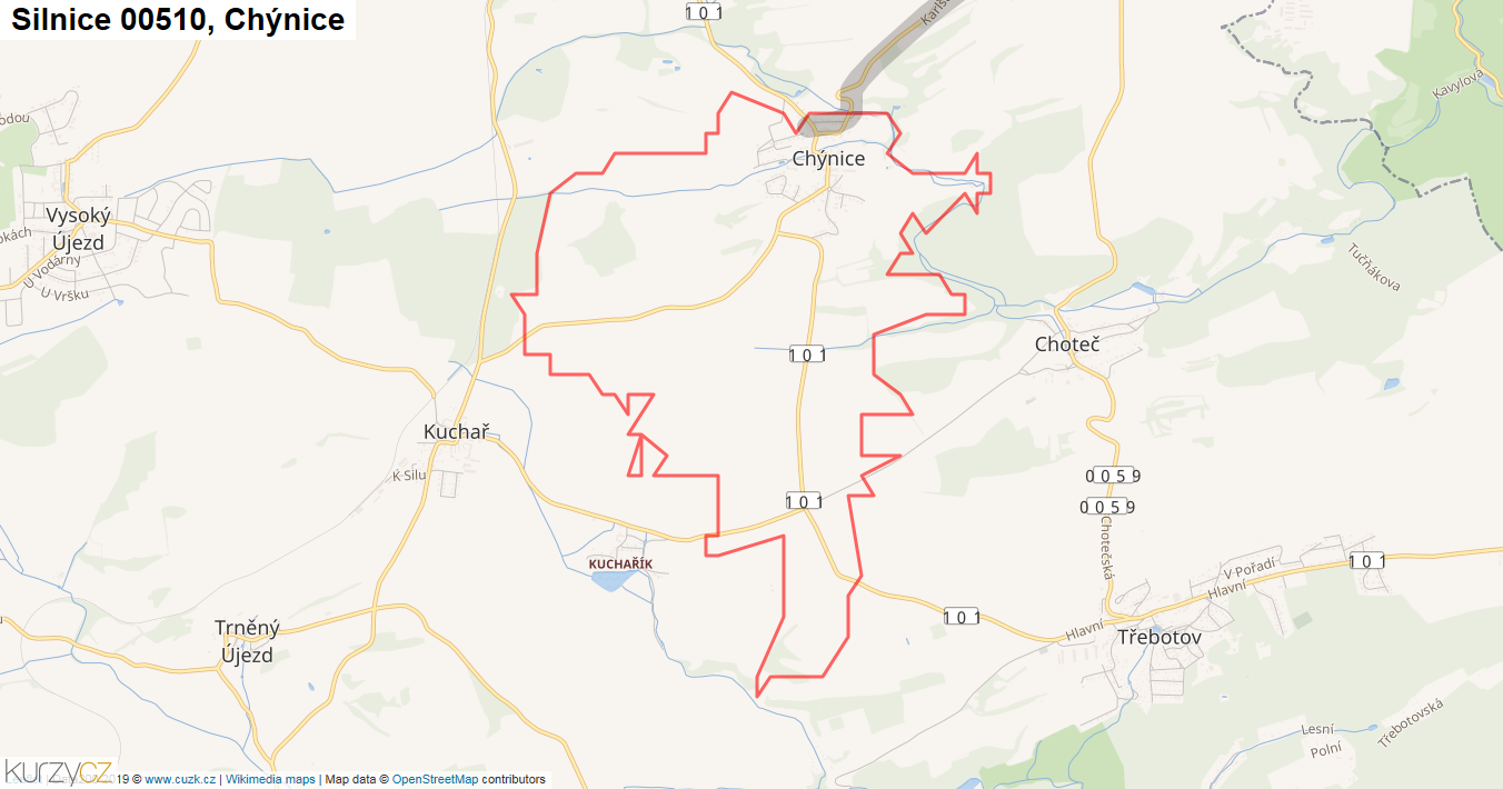 Chýnice, Silnice 00510 - Mapa