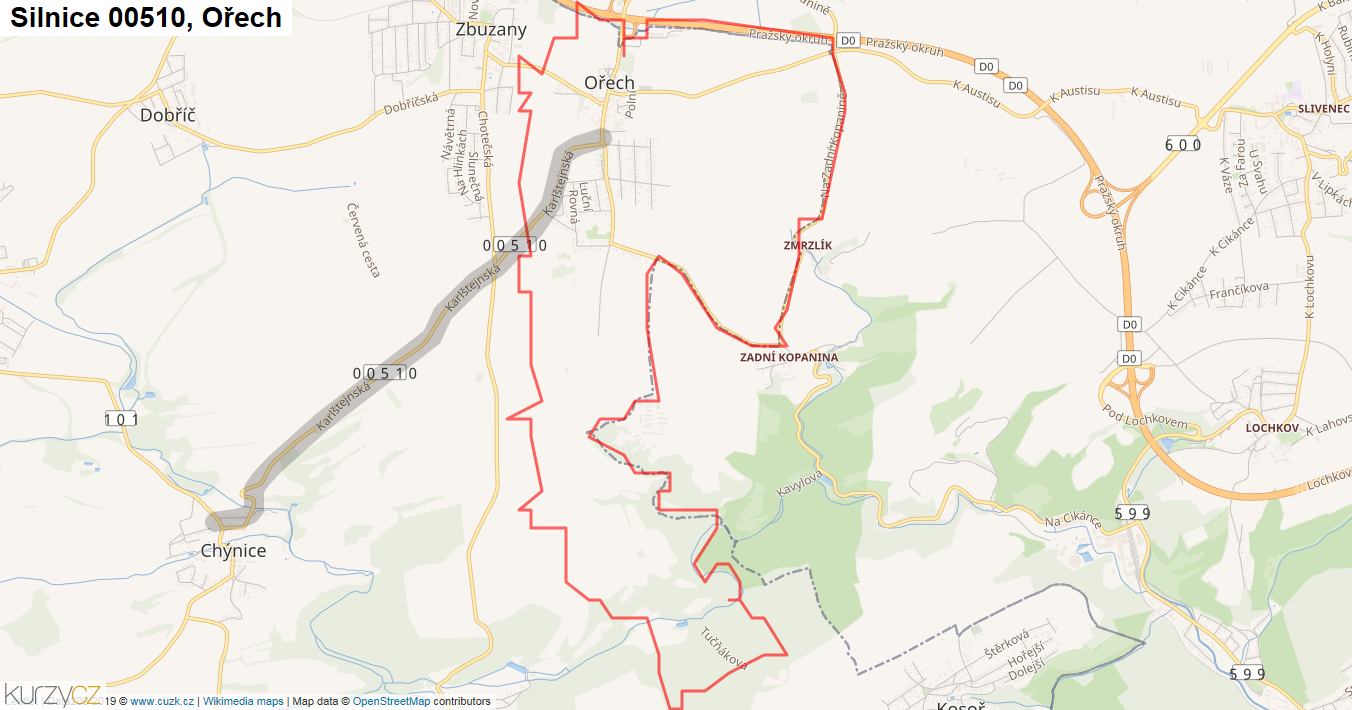 Ořech, Silnice 00510 - Mapa