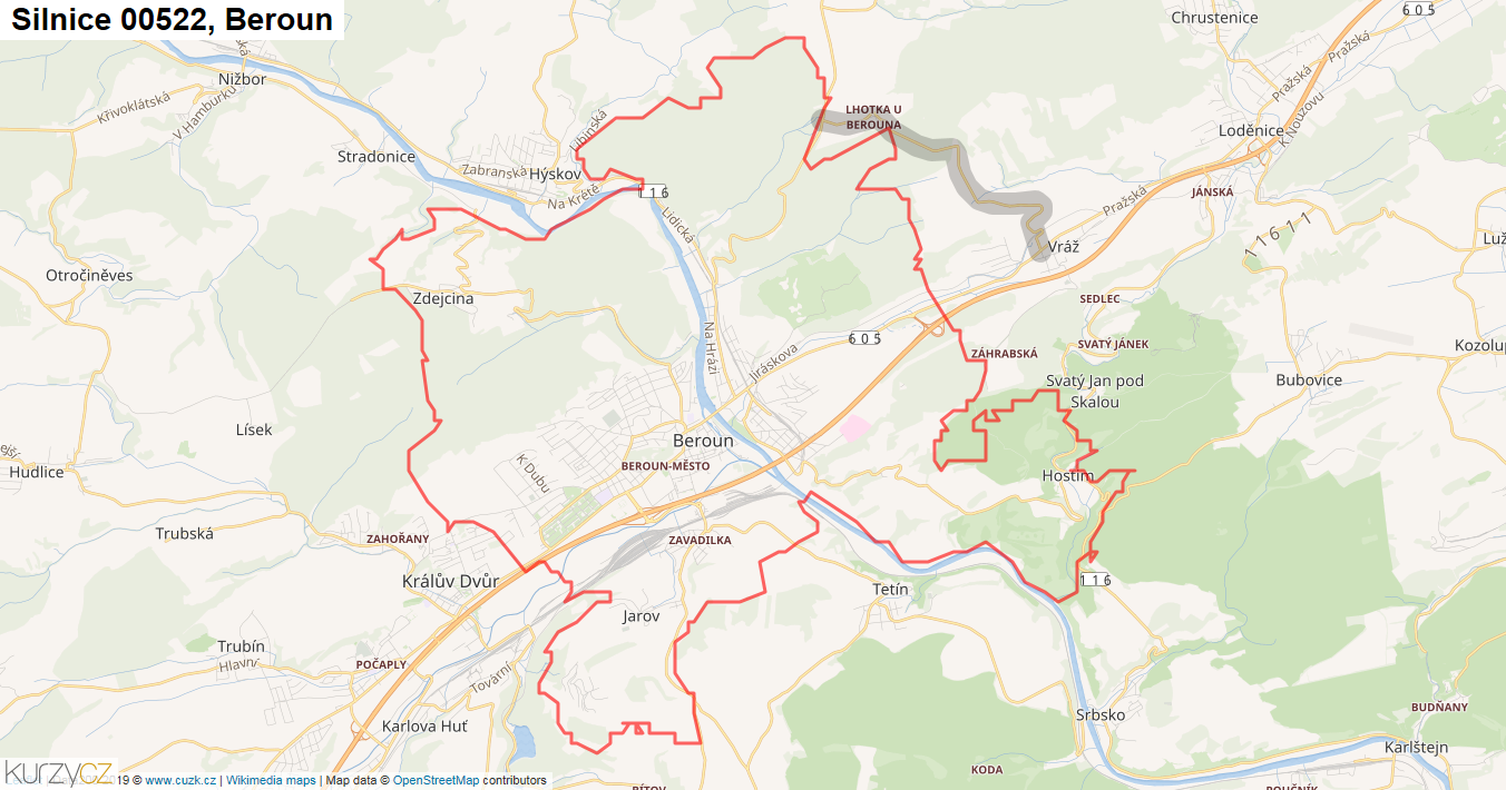 Beroun, Silnice 00522 - Mapa