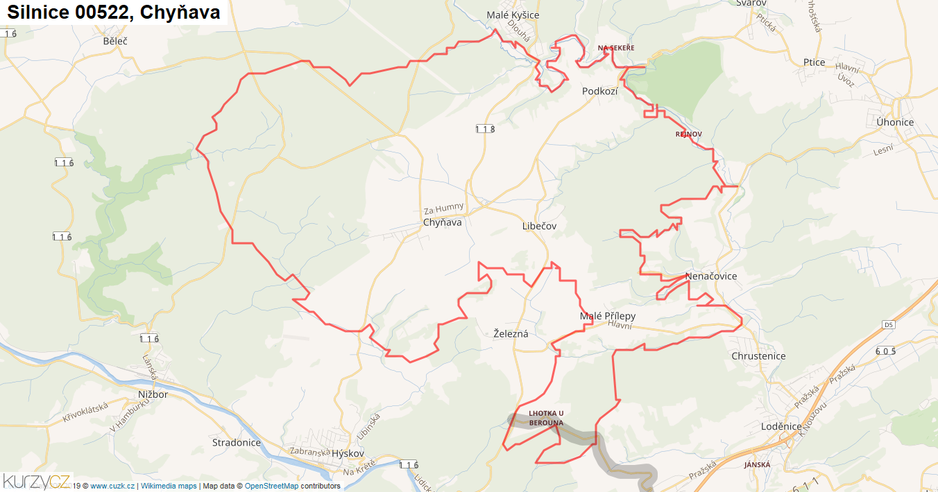 Chyňava, Silnice 00522 - Mapa