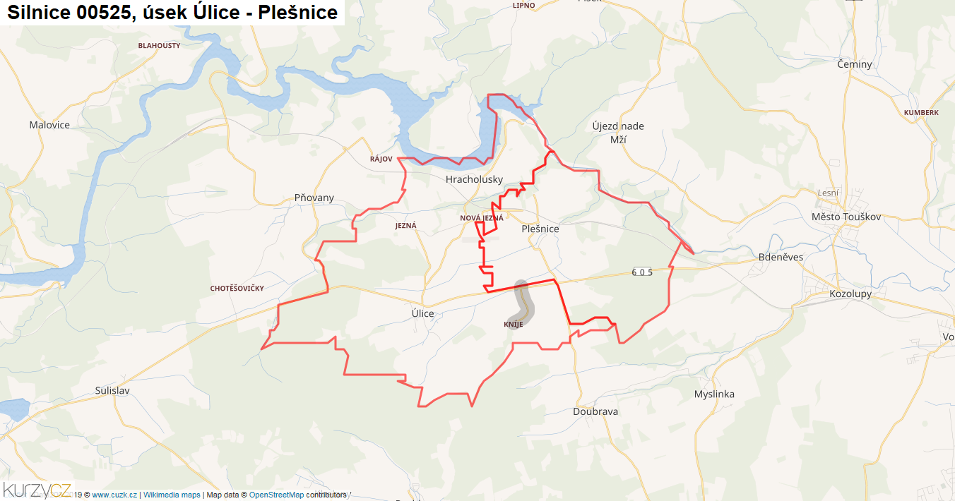 Úsek Úlice - Plešnice, Silnice 00525 - Mapa