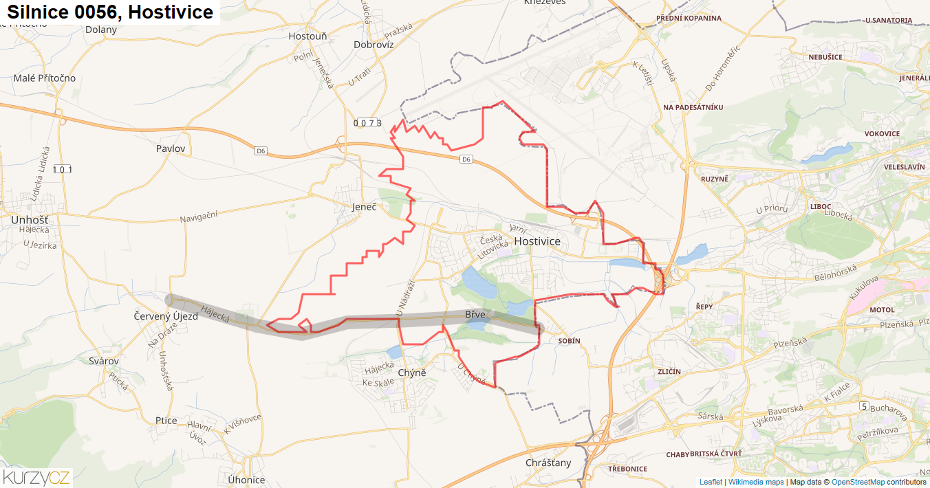 Hostivice, Silnice 0056 - Mapa