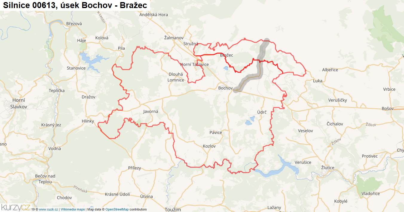 Úsek Bochov - Bražec, Silnice 00613 - Mapa