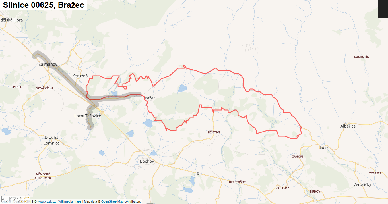 Bražec, Silnice 00625 - Mapa