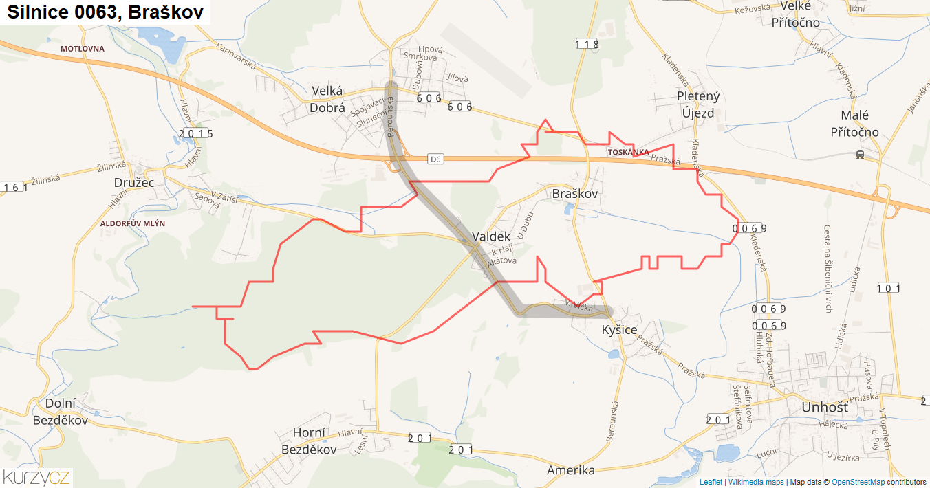 Braškov, Silnice 0063 - Mapa