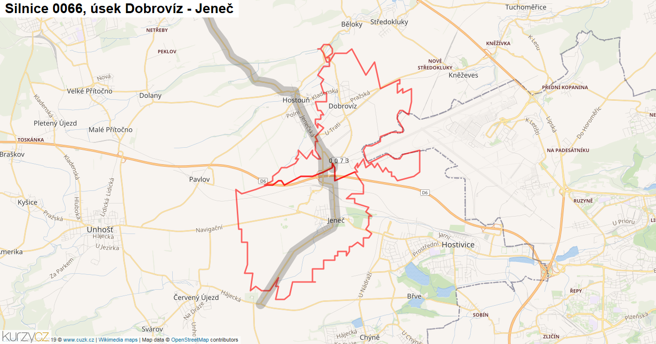 Úsek Dobrovíz - Jeneč, Silnice 0066 - Mapa