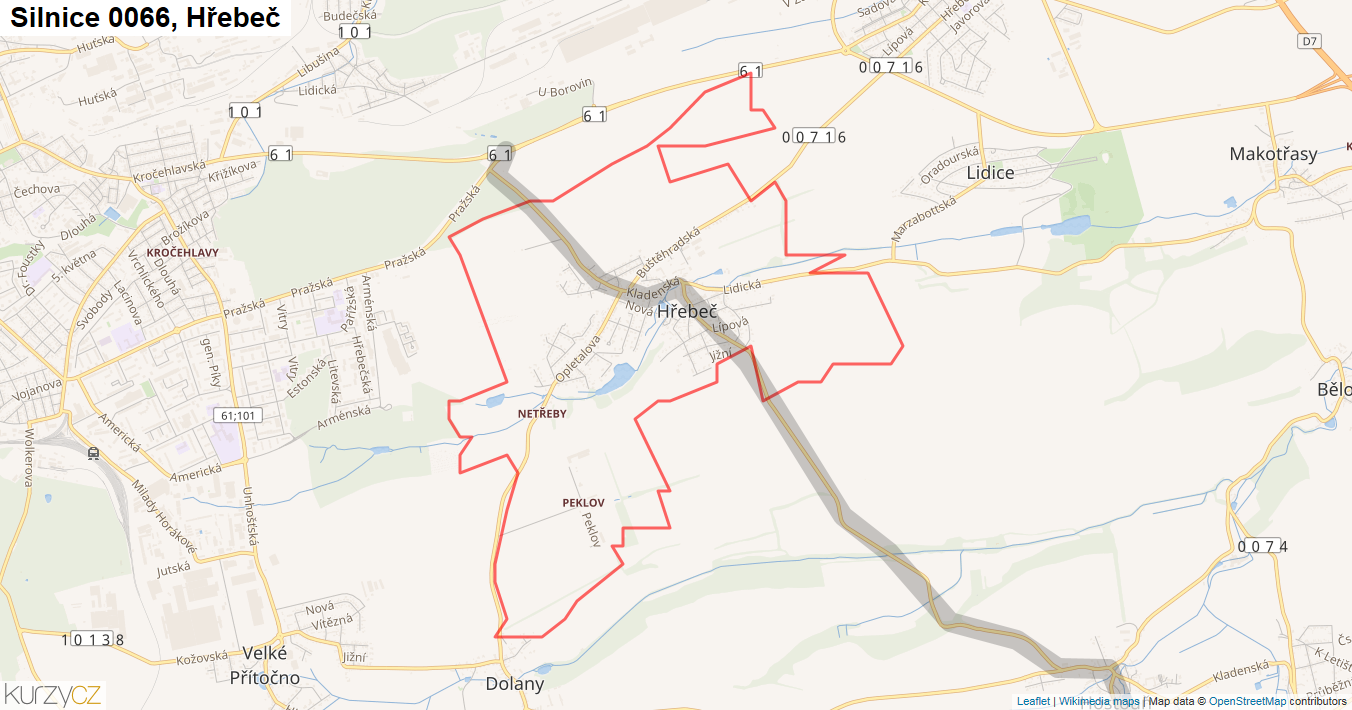 Hřebeč, Silnice 0066 - Mapa