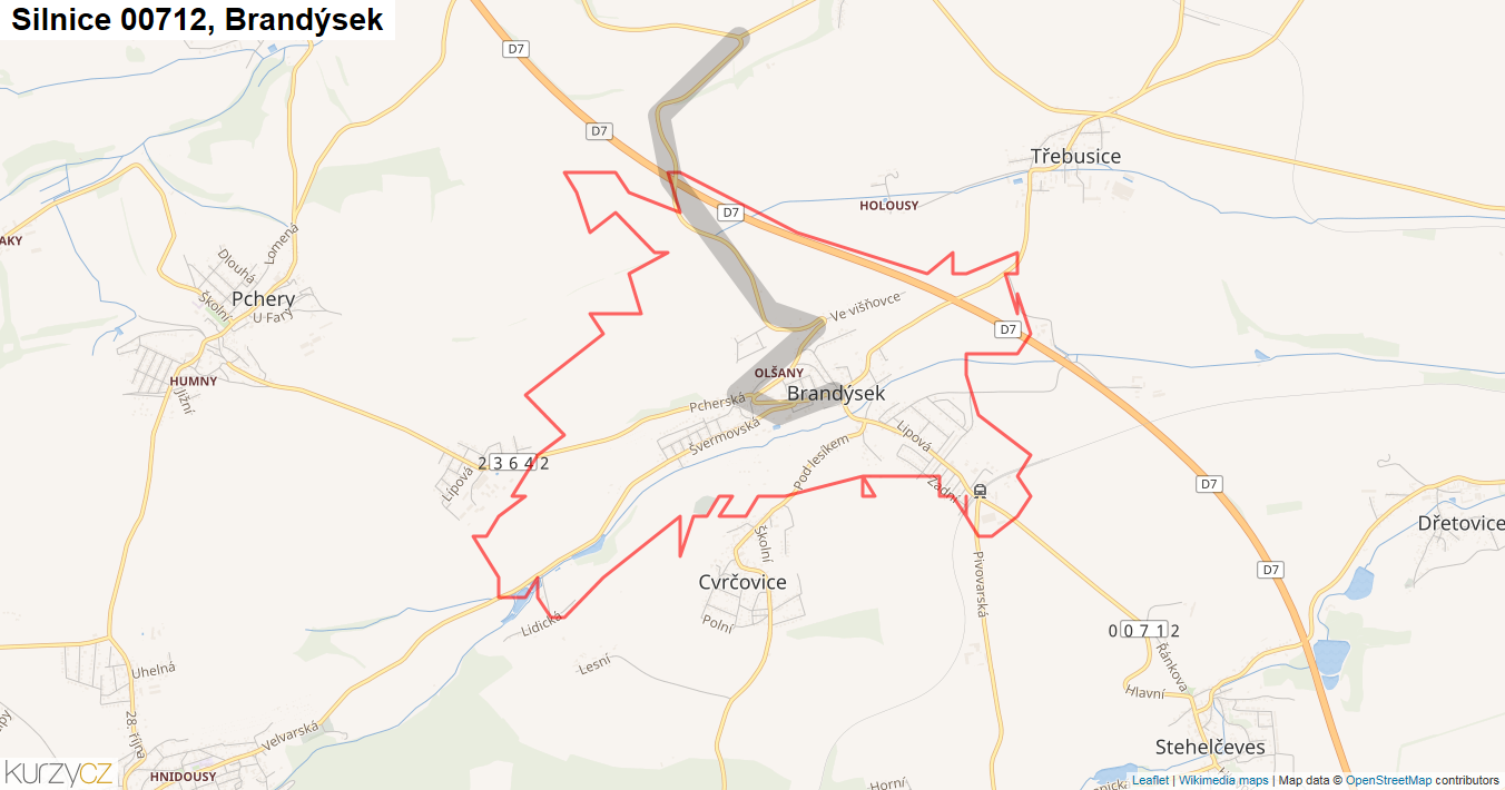 Brandýsek, Silnice 00712 - Mapa