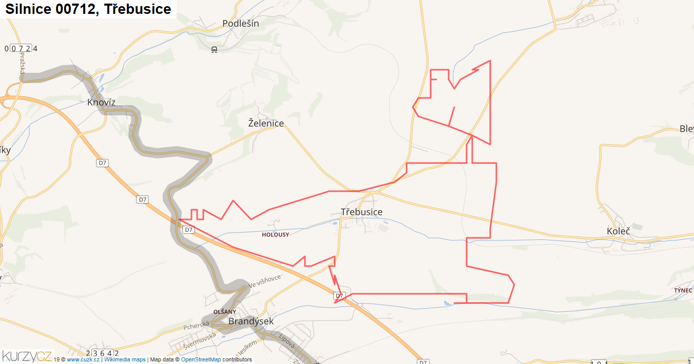 Třebusice, Silnice 00712 - Mapa