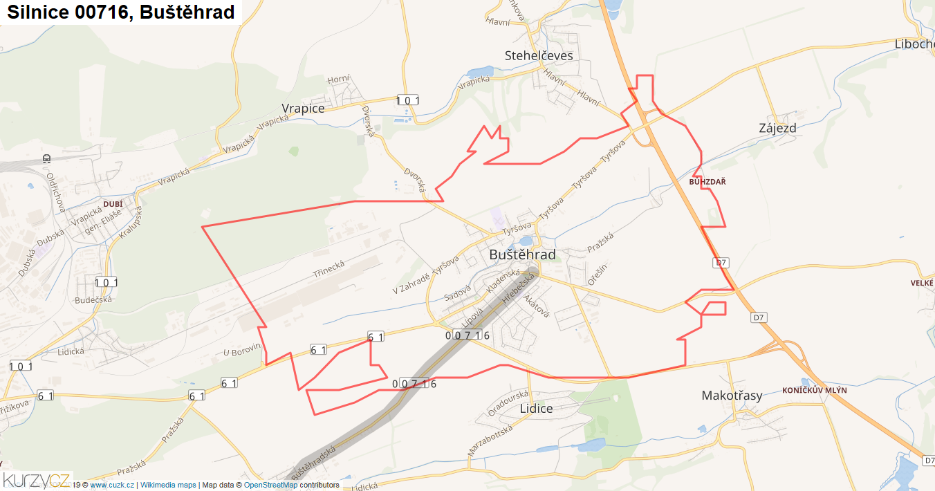 Buštěhrad, Silnice 00716 - Mapa