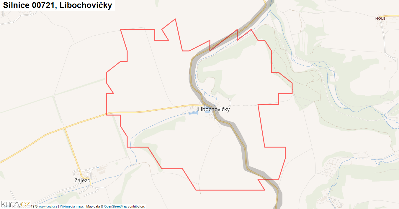 Libochovičky, Silnice 00721 - Mapa