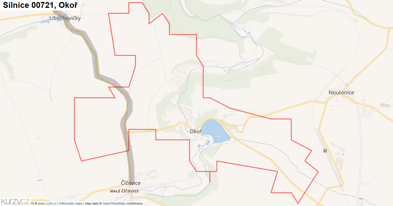 Okoř, Silnice 00721 - Mapa