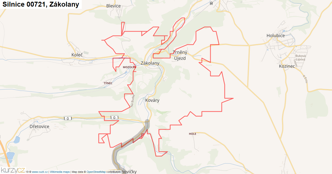 Zákolany, Silnice 00721 - Mapa