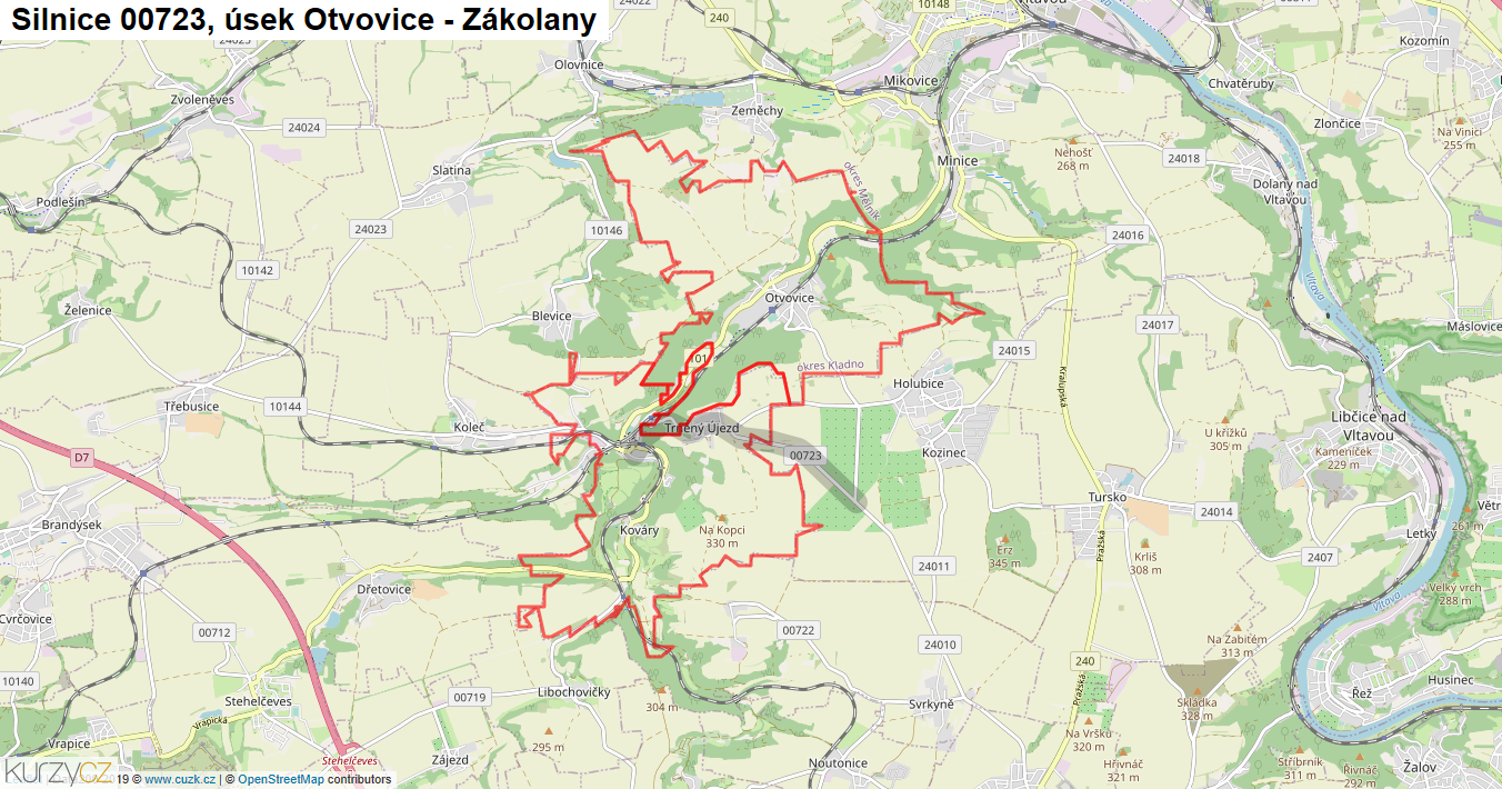 Úsek Otvovice - Zákolany, Silnice 00723 - Mapa