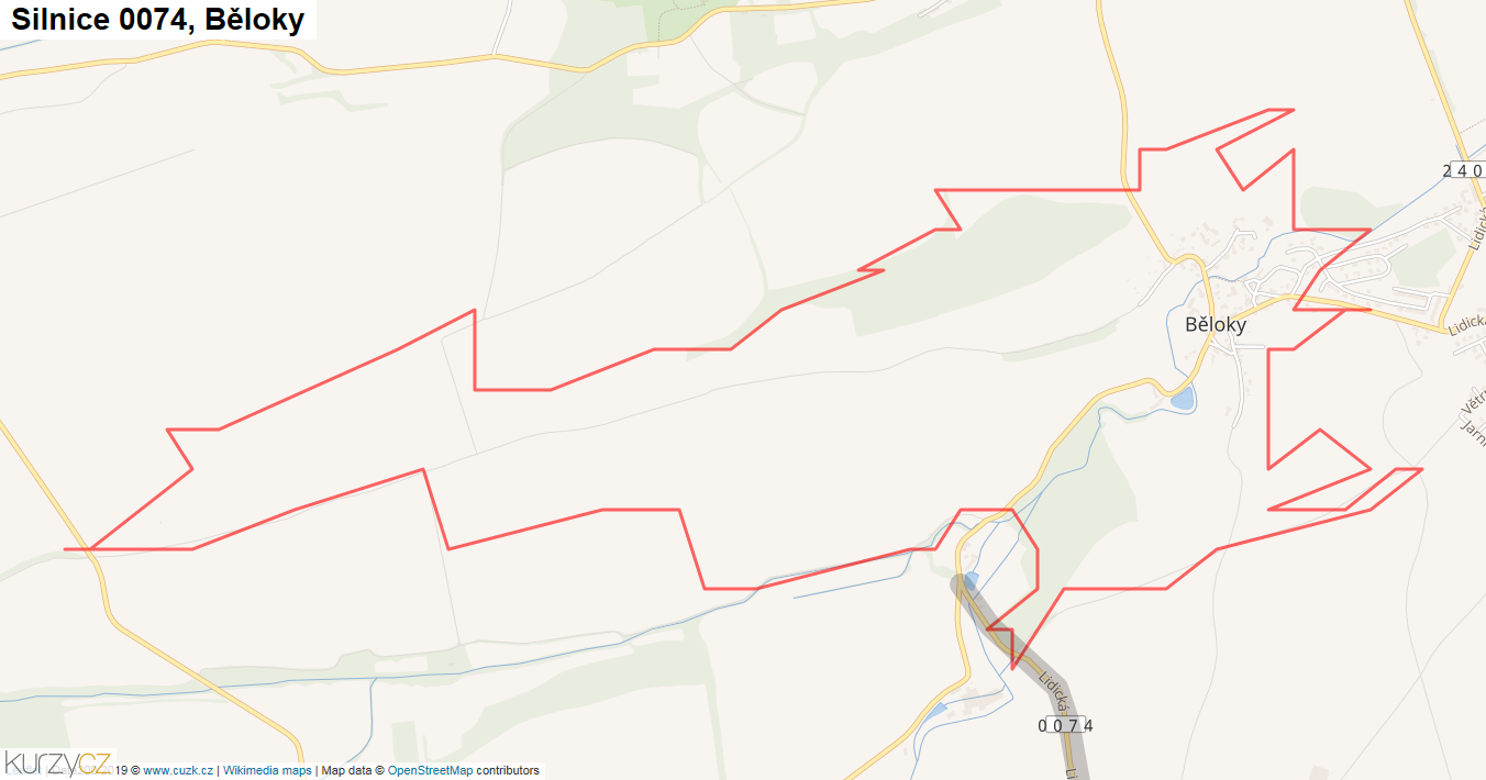 Běloky, Silnice 0074 - Mapa