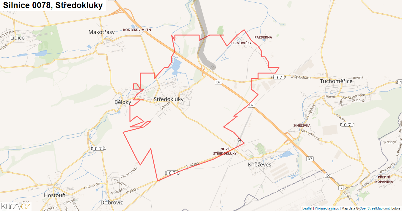 Středokluky, Silnice 0078 - Mapa