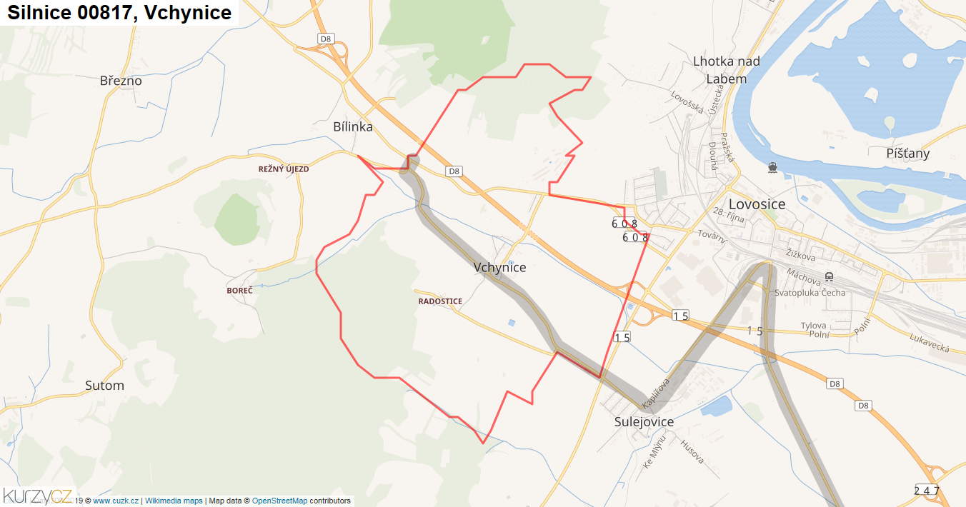 Vchynice, Silnice 00817 - Mapa
