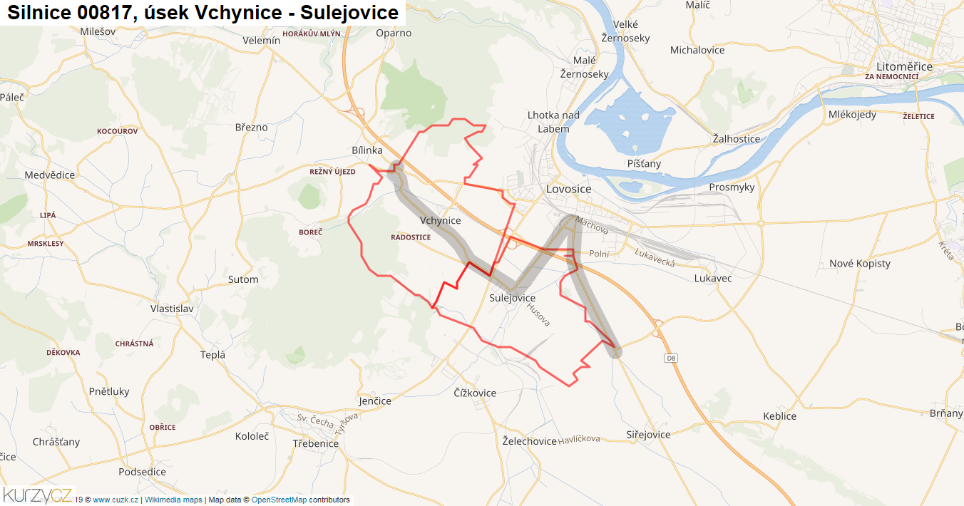Úsek Vchynice - Sulejovice, Silnice 00817 - Mapa
