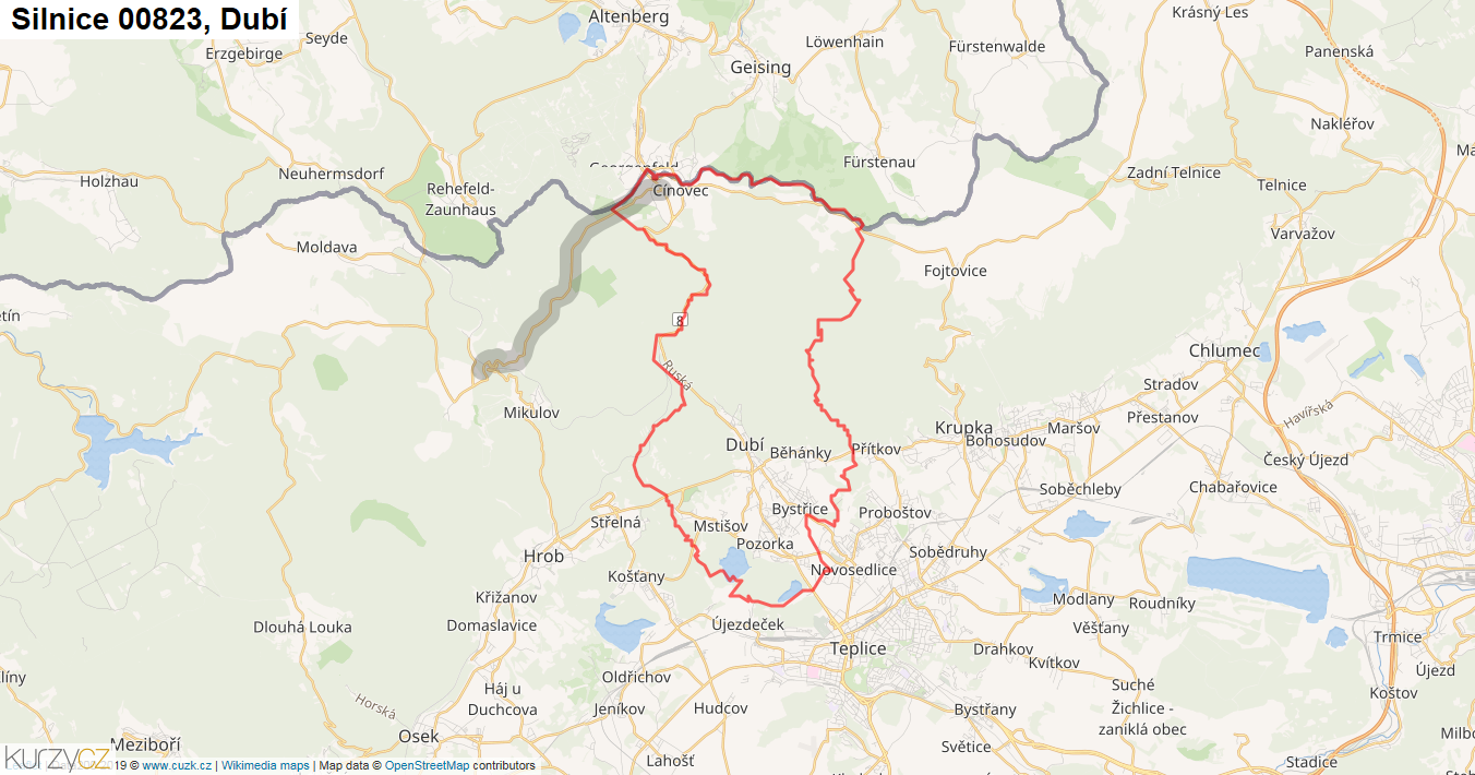 Dubí, Silnice 00823 - Mapa