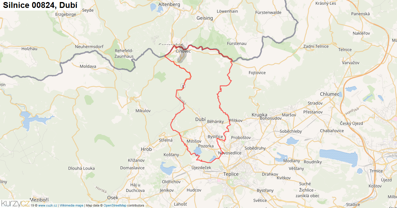 Dubí, Silnice 00824 - Mapa