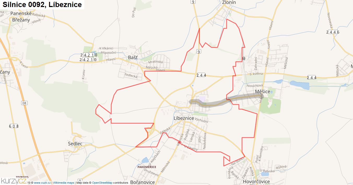 Líbeznice, Silnice 0092 - Mapa