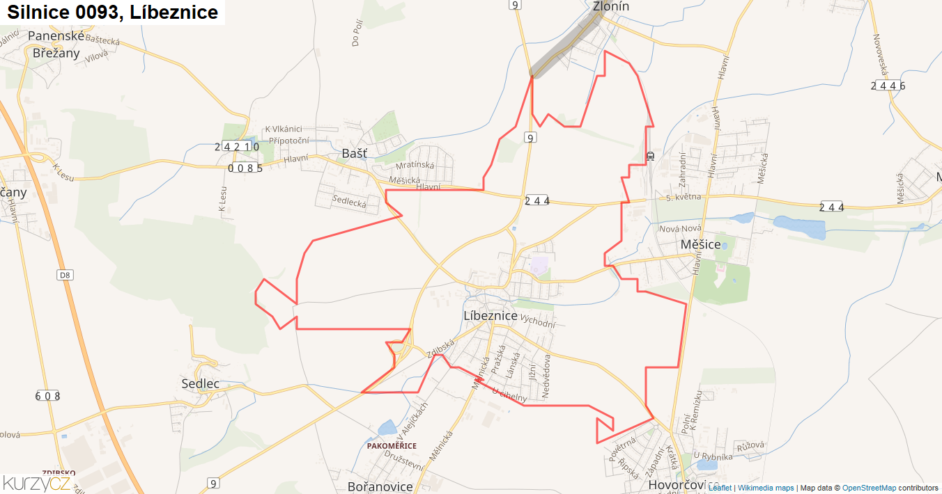 Líbeznice, Silnice 0093 - Mapa