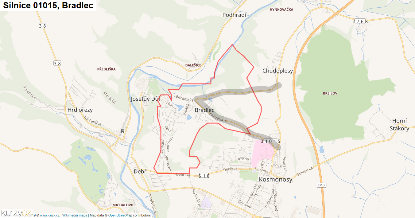 Bradlec, Silnice 01015 - Mapa